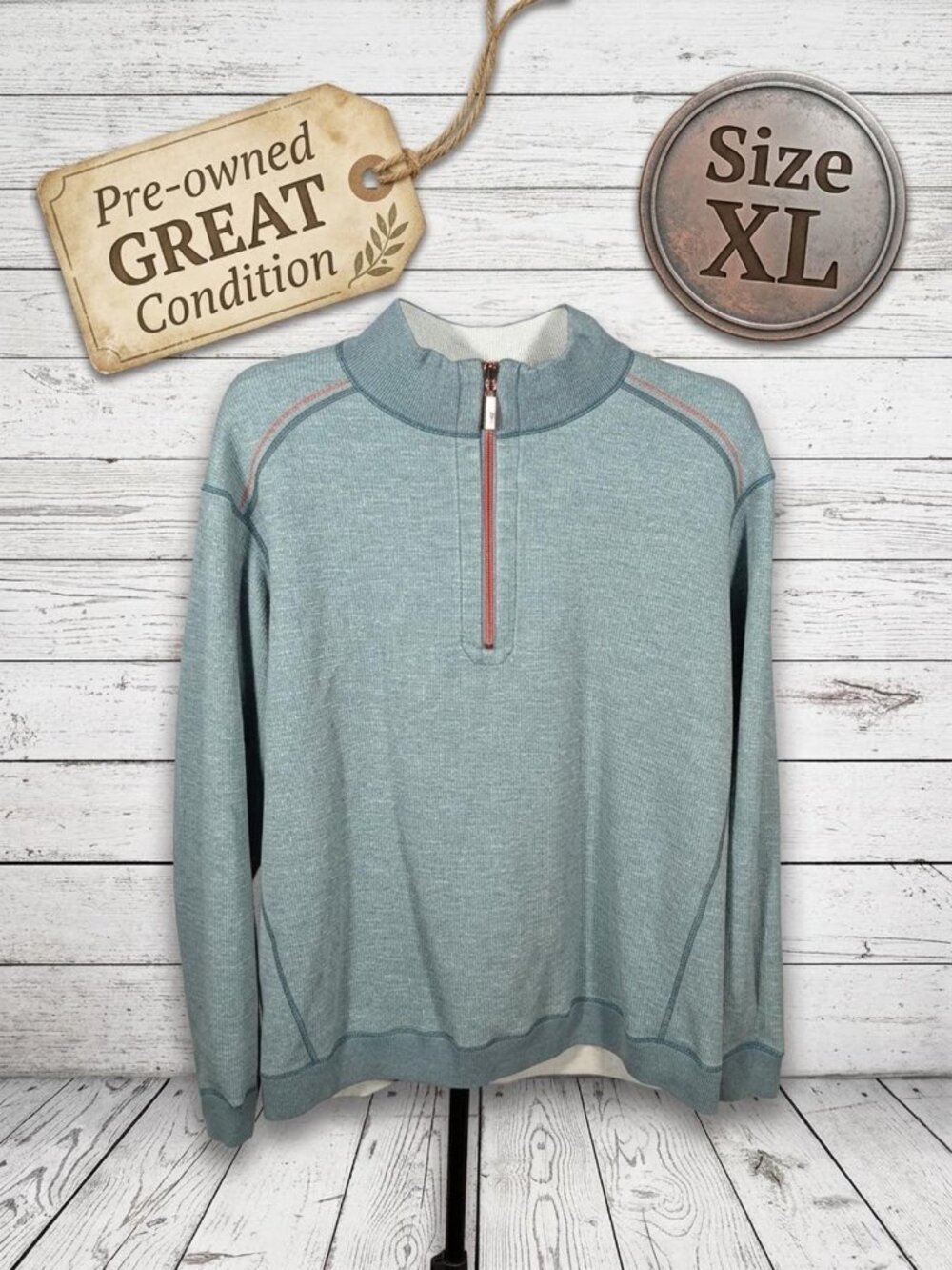 Tommy Bahama Men's Teal 1/4 Zip Pullover XL